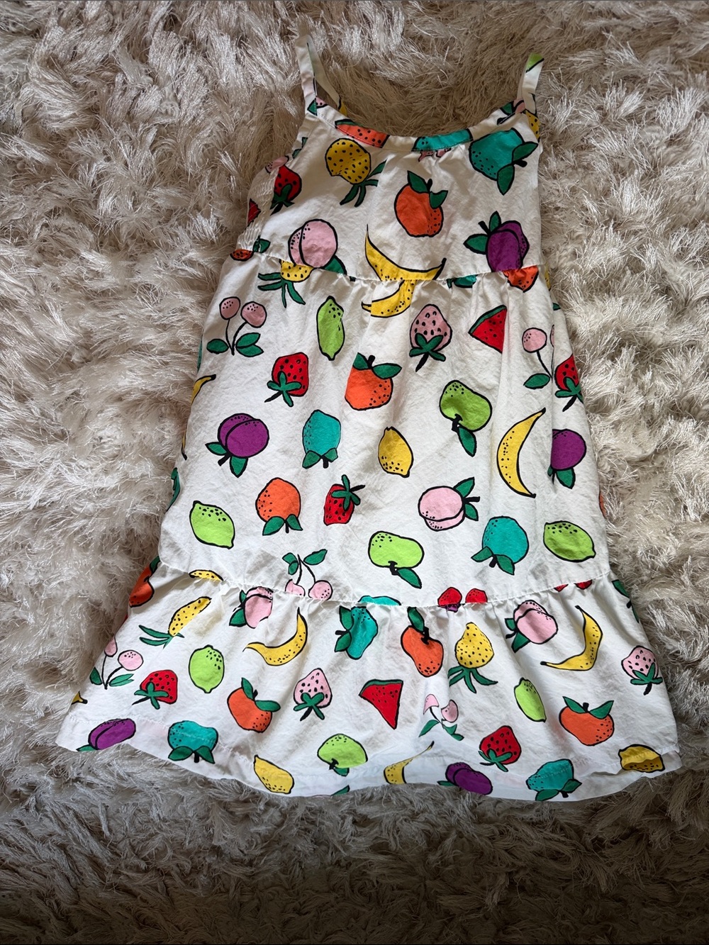 Hanna Andersson White Sleeveless Dress with Colorful Fruit Print